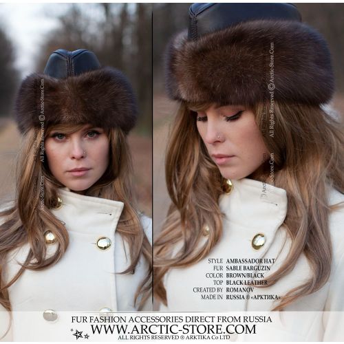 Ambassador Fur Sable Hat for Women - Custom Leather Top, Luxe Fur