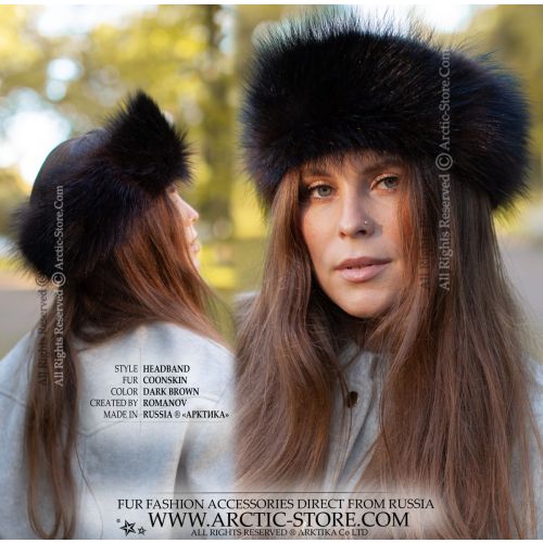 DARK BROWN RACCOON FUR HEADBAND