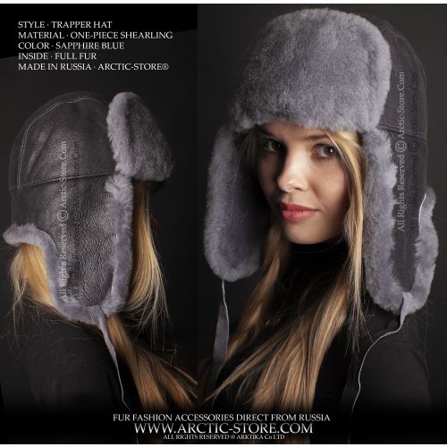 WOMEN’S TRAPPER HAT · SHEARLING SHEEPSKIN · SAPPHIRE BLUE