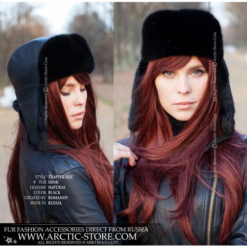 WOMEN’S TRAPPER HAT · BLACK MINK FUR · LEATHER
