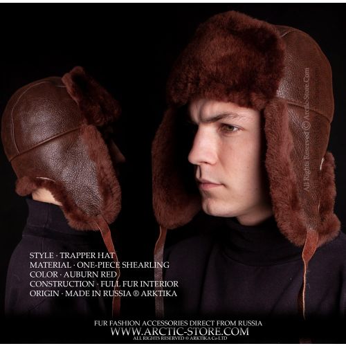 MEN’S TRAPPER HAT · SHEARLING SHEEPSKIN · AUBURN RED