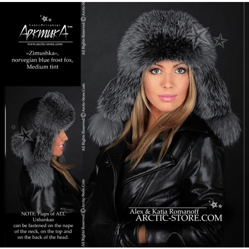 Women’s Bomber Hat · Blue Frost Fox Fur · Leather · Poms