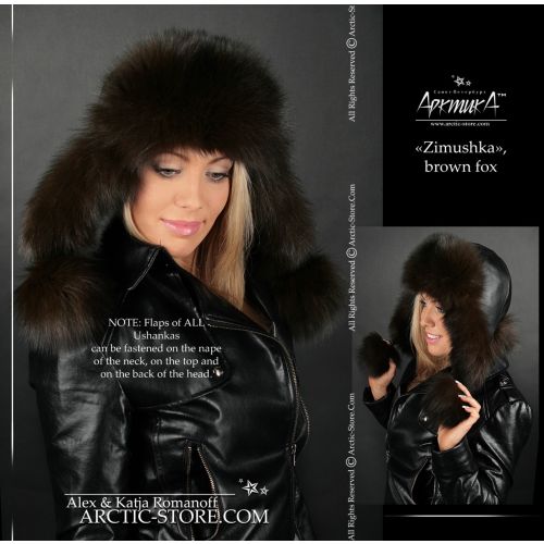 Women’s Bomber Hat · Brown Fox Fur · Leather · Poms