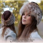 Russian lynx ambassador fur hat with brown suede crown, back view
