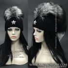 MadFox black beanie with silver fox fur tail - luxury fashion statement