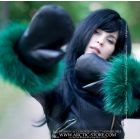 Emerald Green Raccoon Trim Leather Fur Mittens