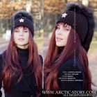 mohawk beanie with brown oil fox fur tail and gold star brooch