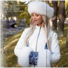 Russian Fur Set – Shadow Fox Roller Hat & Muff, Blue Floral Wool