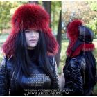 WOMEN’S TRAPPER HAT · SCARLET RED RACCOON FUR · LEATHER