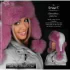 Women’s Bomber Hat · Pink Fox Fur · Leather · Poms