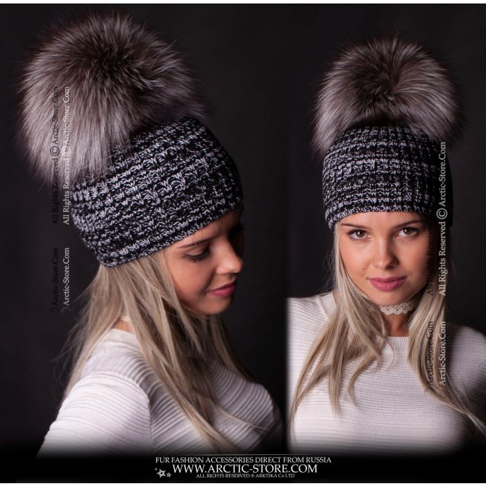 ?CHIC GLAM? STUNNING Metallic Silver Beanie w/ Silver Fox Fur Pom Pom Silver Rabbit Fur Beanie With Fox Pom Pom, Real Fur Hat  main image 4