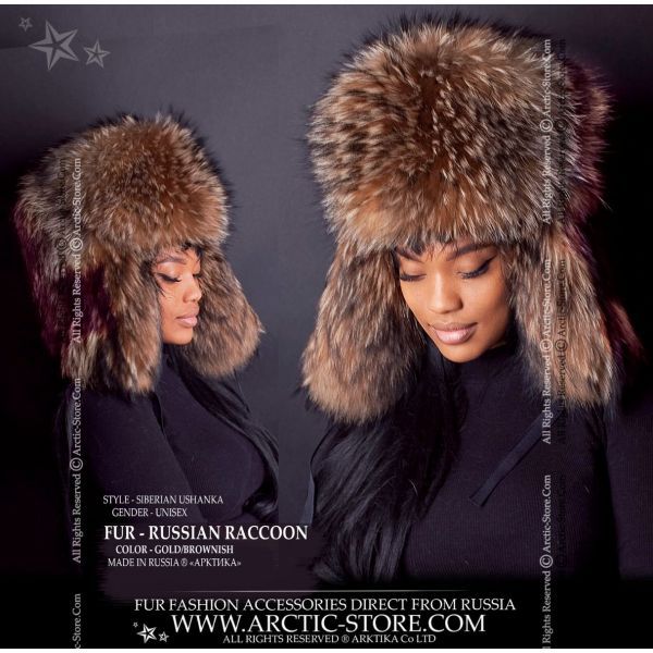 ARKTIKA® Russian Raccoon Women's Fur Hat Ushanka Trapper Aviator Poms Shapka