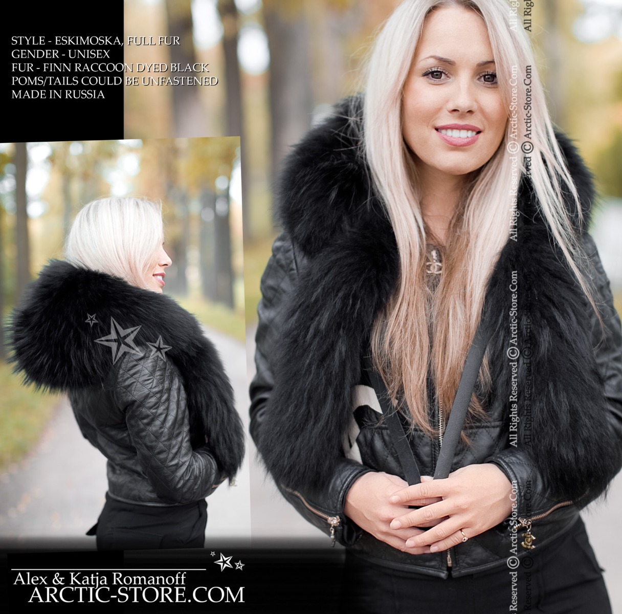 Eskimoska Hood/Hat w/ tails, Black Raccoon