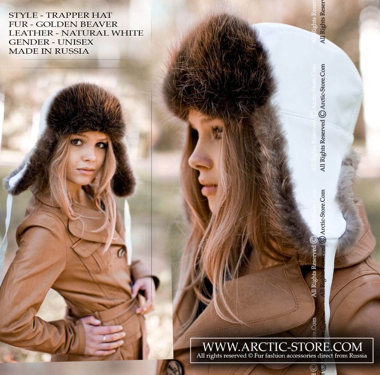 WOMEN’S TRAPPER HAT · BEAVER FUR · LEATHER