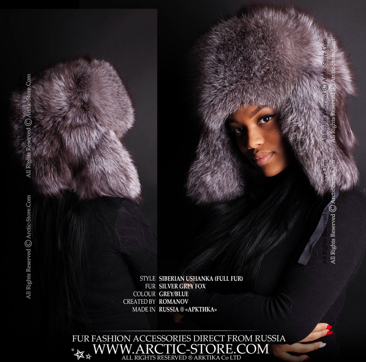 Siberian ushanka, silver/grey fox
