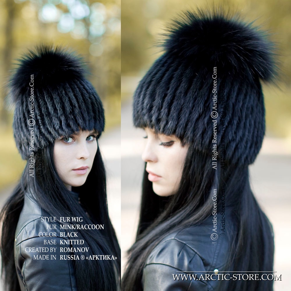 Fur wig, Black mink - Silver Fox top