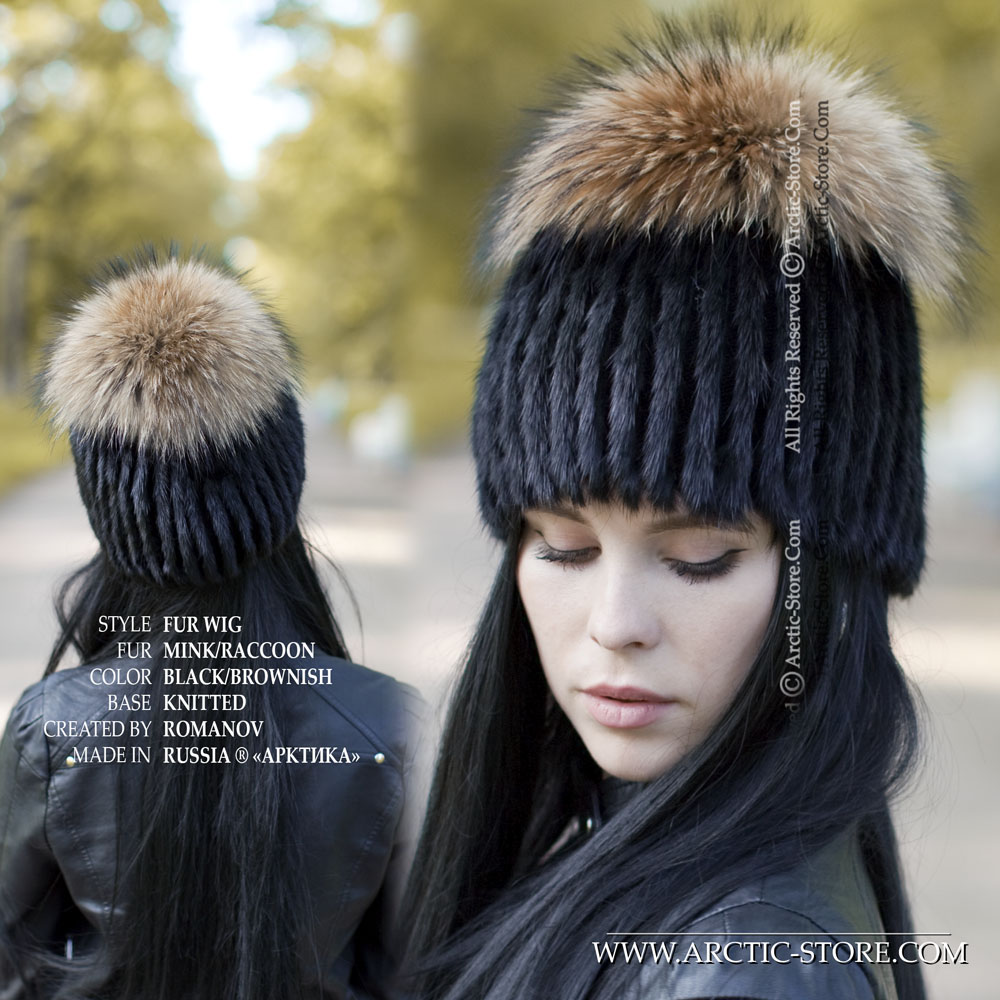 Fur wig, Black mink - Silver Fox top