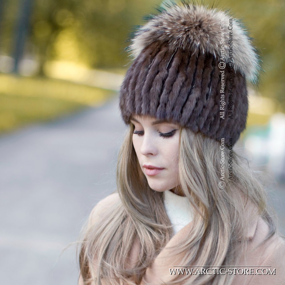 Fur wig, Brown mink - Gold Fox top