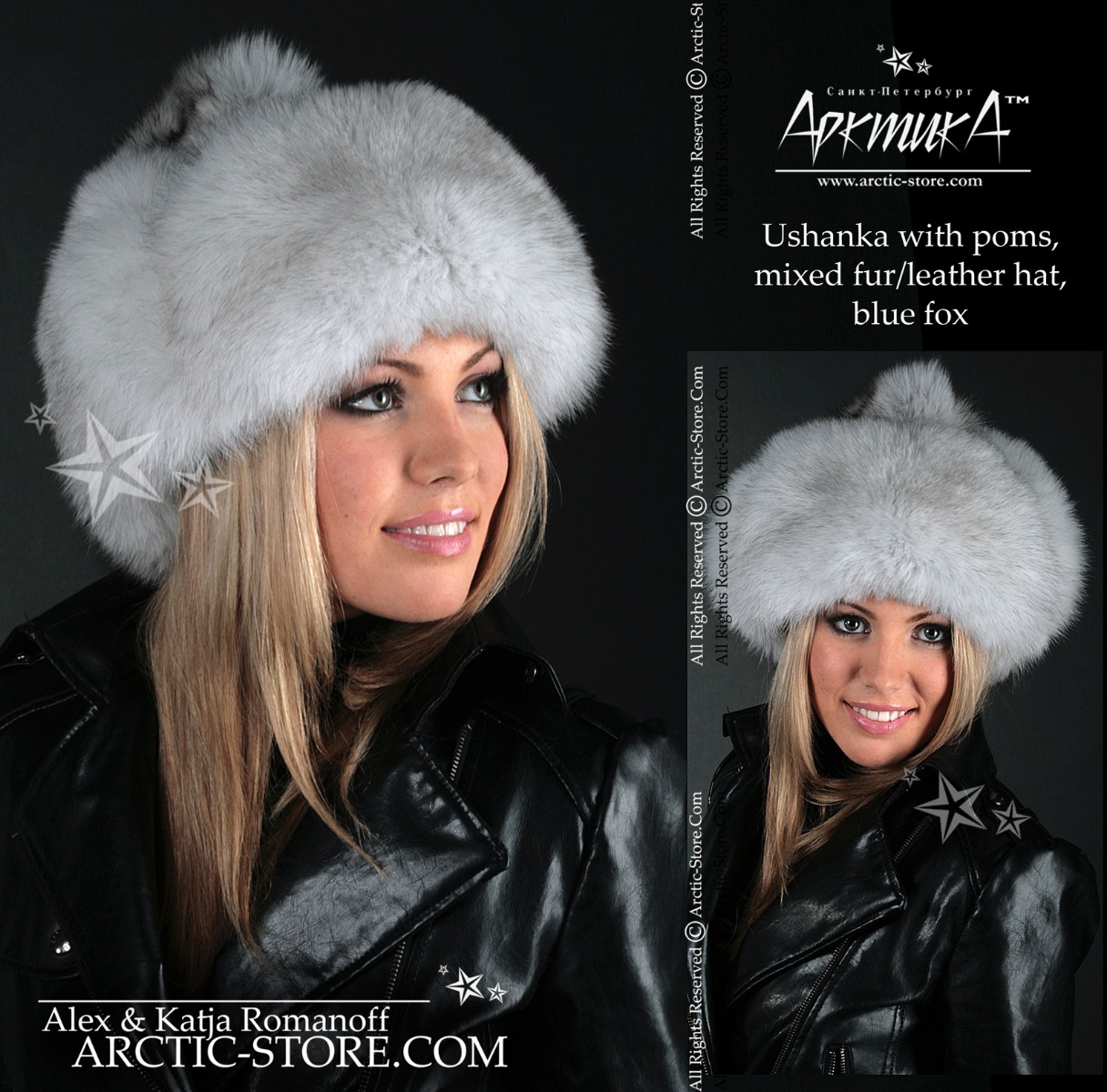 Women’s Bomber Hat · Natural Polar Fox Fur · Leather · Poms