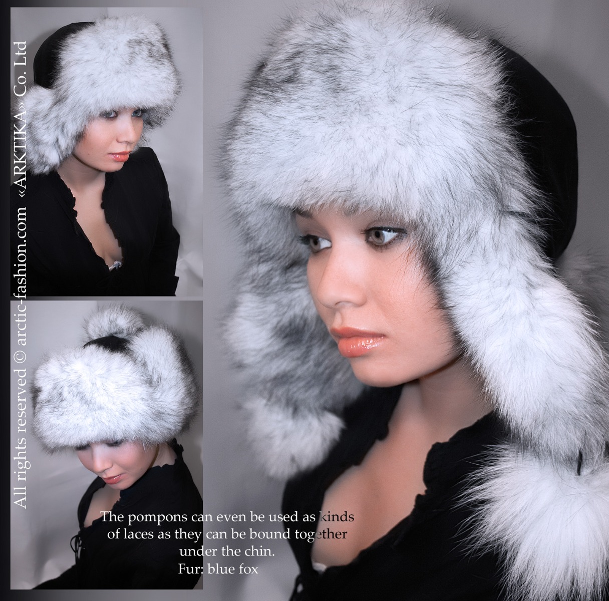 Women’s Bomber Hat · Natural Polar Fox Fur · Leather · Poms