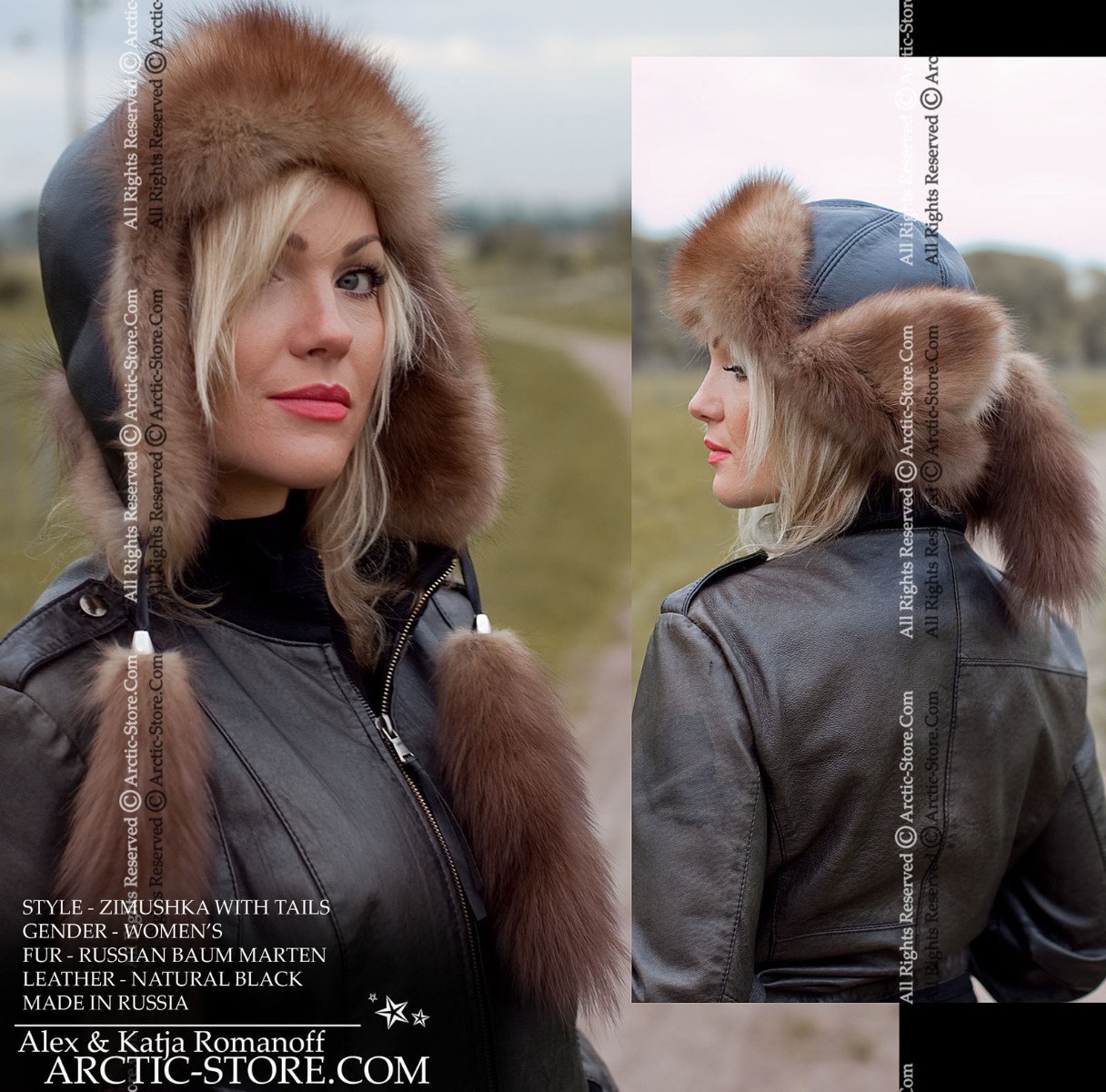Women’s Bomber Hat · Baum Marten Fur · Leather · Tails