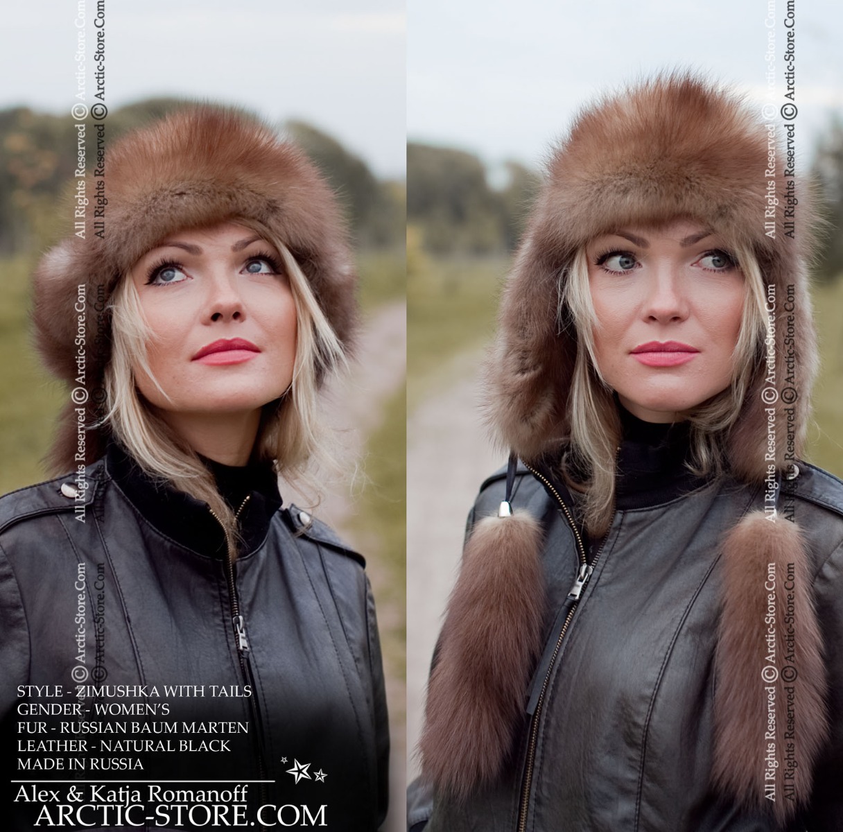 Women’s Bomber Hat · Baum Marten Fur · Leather · Tails