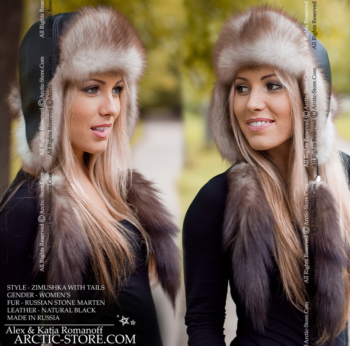 Women’s Bomber Hat · Stone Marten Fur · Leather · Tails